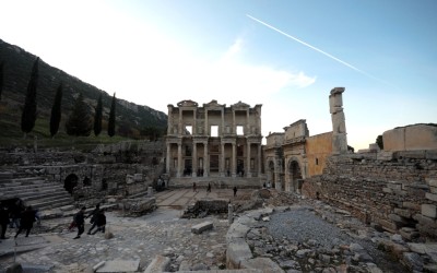 Facade of the Celsus Library in Ephesus, Turkey